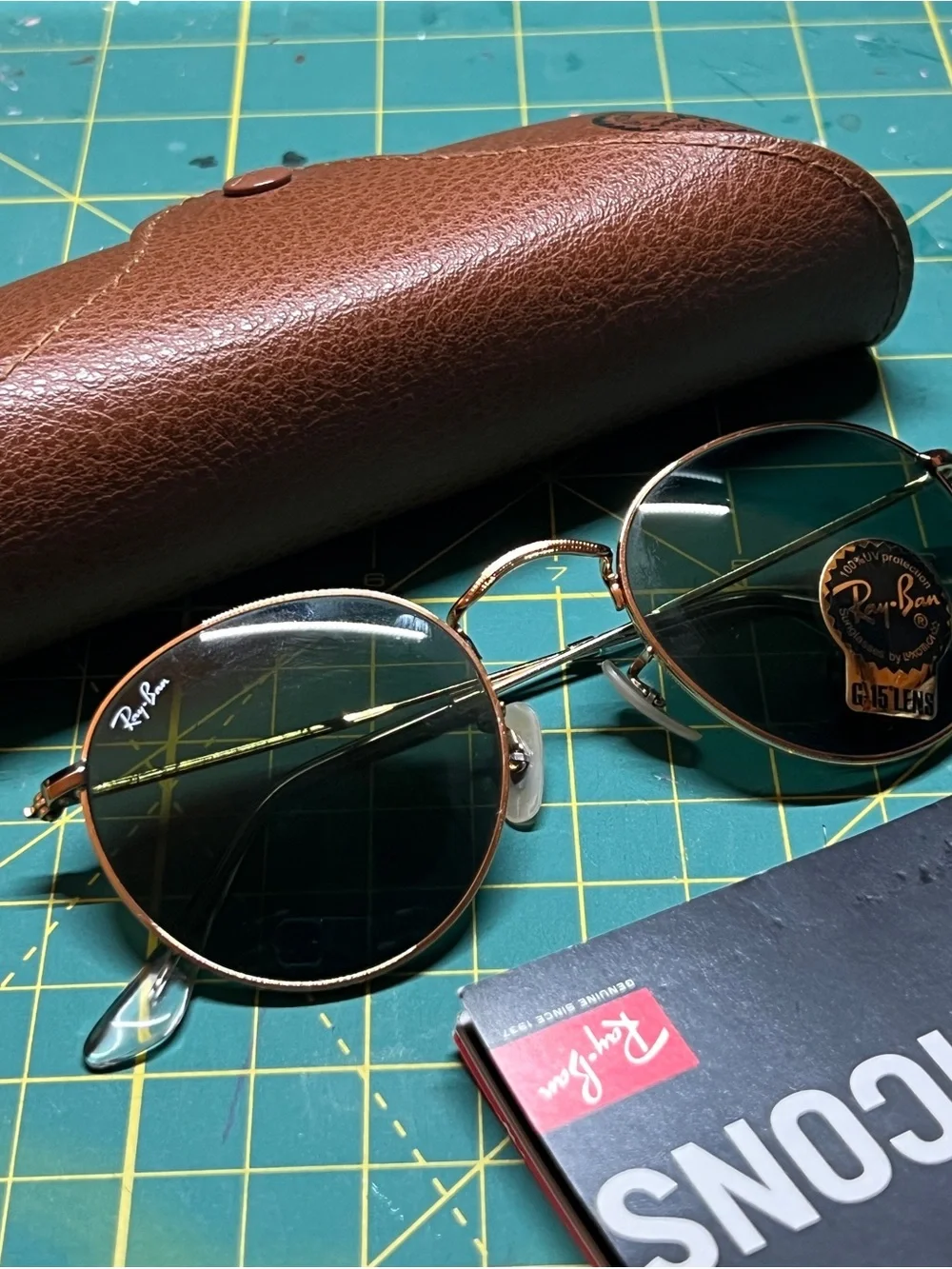 Ray-Ban Gold Frame Sunglasses with Green Lenses